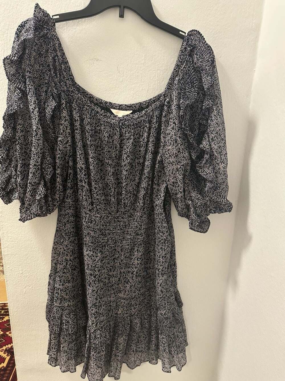 Rebecca Taylor Static Print Silk Blend Smocked Mini Dress